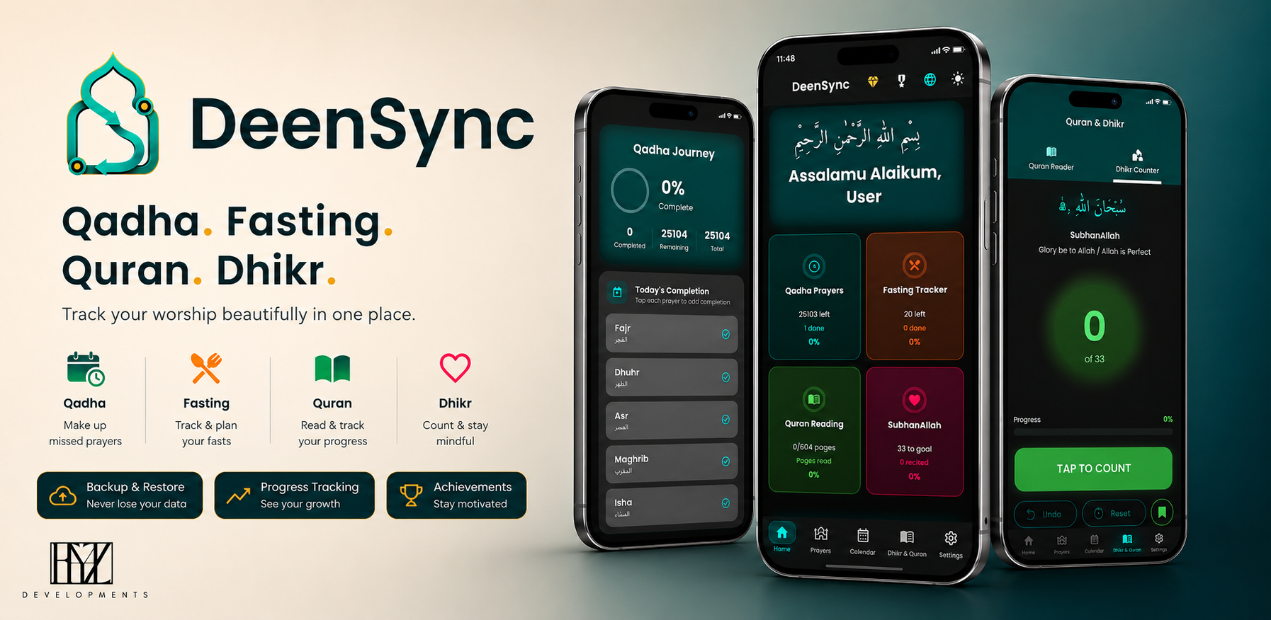 DeenSync — Qadha, Fasting, Quran and Dhikr tracker